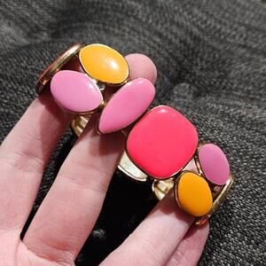 Eclectic Funky Colorful Enamel Statement Stretch Bracelet from Estate Sale